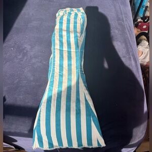 Girls Blue and White Striped Flared Pants